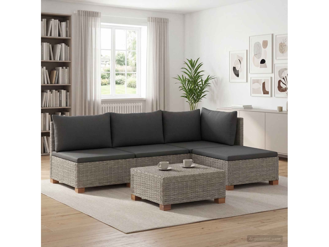 Vidaxl 5 Unid. Conjunto De Lounge Em Rattan Com Almofadas Gendt