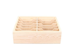 Caixa organizadora de celular com 12 compartimentos, suporte de madeira para celular, ideal para mesa, casa e sala de aula.