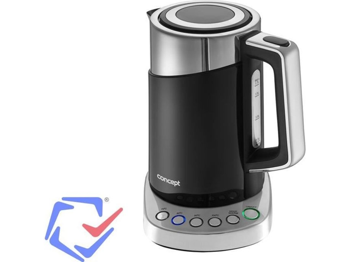 Chaleira elétrica de termorregulação 1.7L Concept DW preto regulável com seletor de temperatura café chá