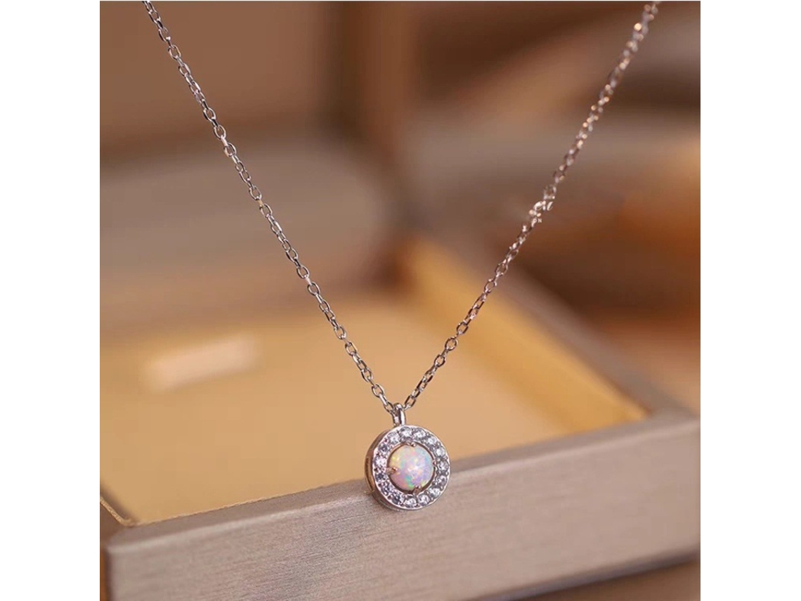 Colar de Opala em Ouro Branco e Prata de Lei 925, uma Gargantilha Minimalista Delicada e Requintada Cravejada com Opalas. MDUG