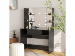 Vidaxl Mesa De Maquilhagem C/ Leds 100x40x135 Cm Mdf Preto Brilhante