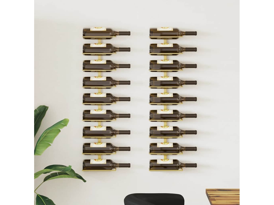 Vidaxl Garrafeira De Parede Para 9 Garrafas 2 Pcs Ferro Dourado