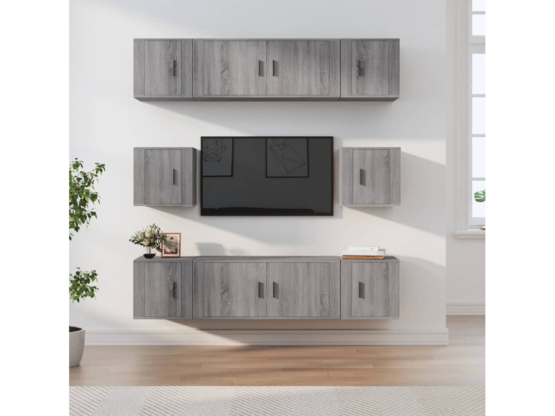 Vidaxl Conjunto Móveis De Tv 8 Pcs Madeira Processada Sonoma Cinza