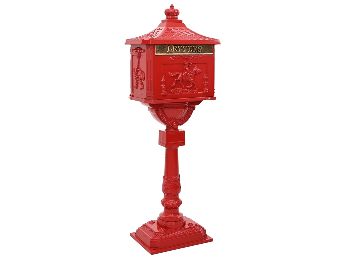 Caixa de Correio de Pé com Porta Vermelho 42,5 X 29,5 X 117 Cm VIDAXL