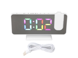 Reloj Despertador Digital Rgb Con Espejo Brillo Ajustable Proyector Giratorio 180° Para Dormitorio Oficina Blanco