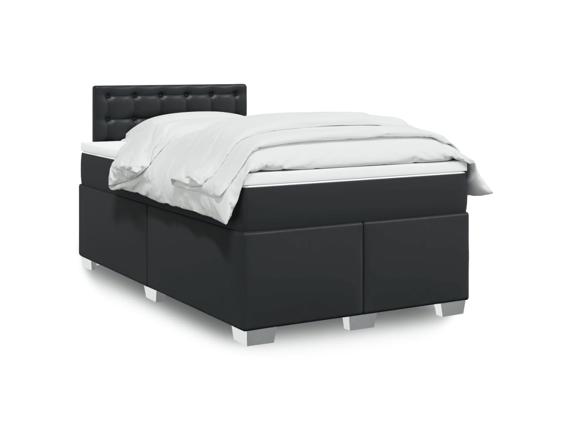 Vidaxl Cama Boxspring Com Colchão 120x190 Cm Couro Artificial Preto