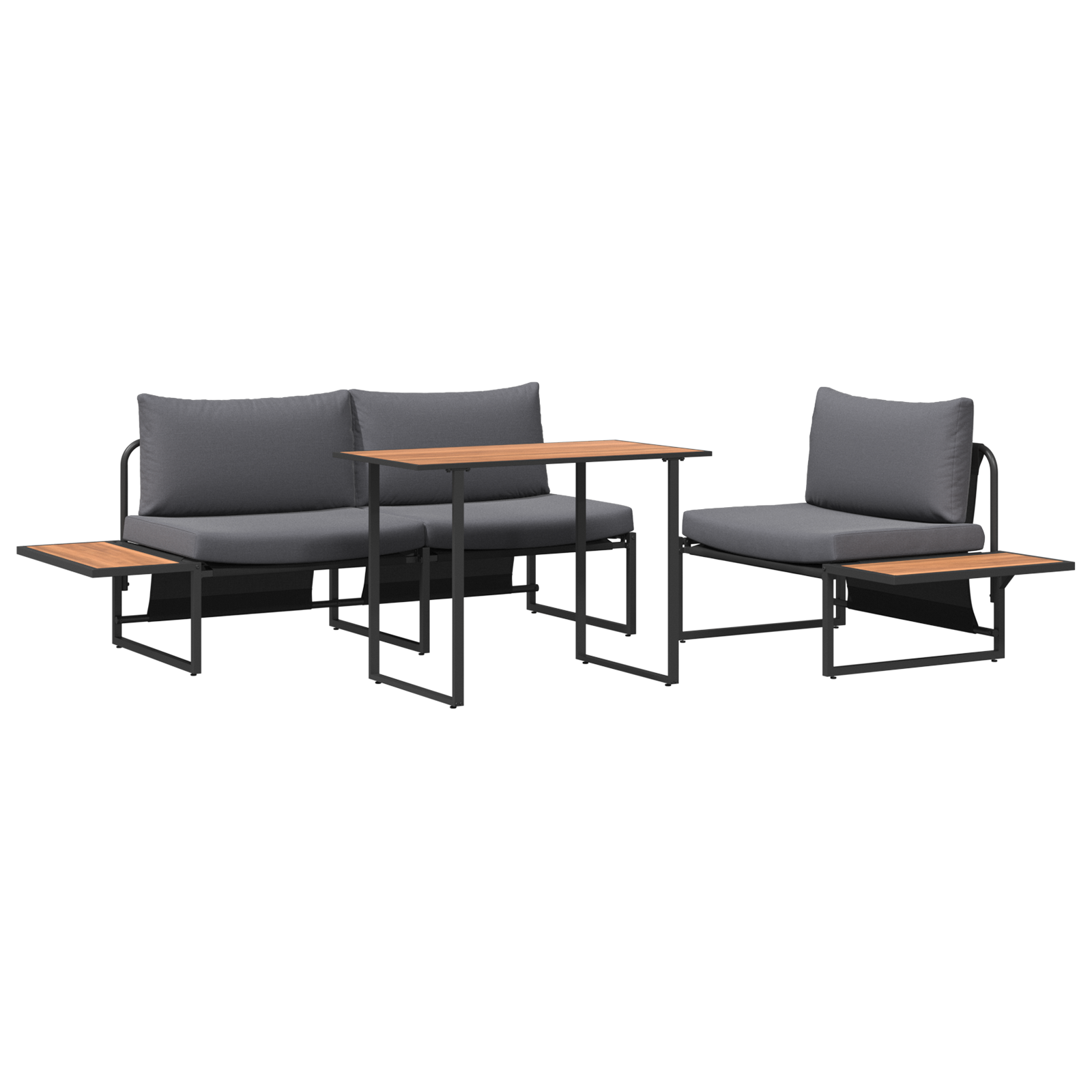 Conjunto 3 Conjunto De Jantar Para Jardim Vidaxl Preto Aço (100 X 55 X 70 Cm)