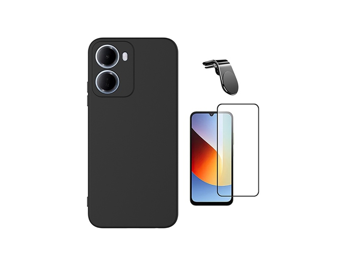 Kit Vidro Temperado Capa Silicone Líquido Suporte L Phonecare Para Xiaomi Redmi 15a 5g - Preto