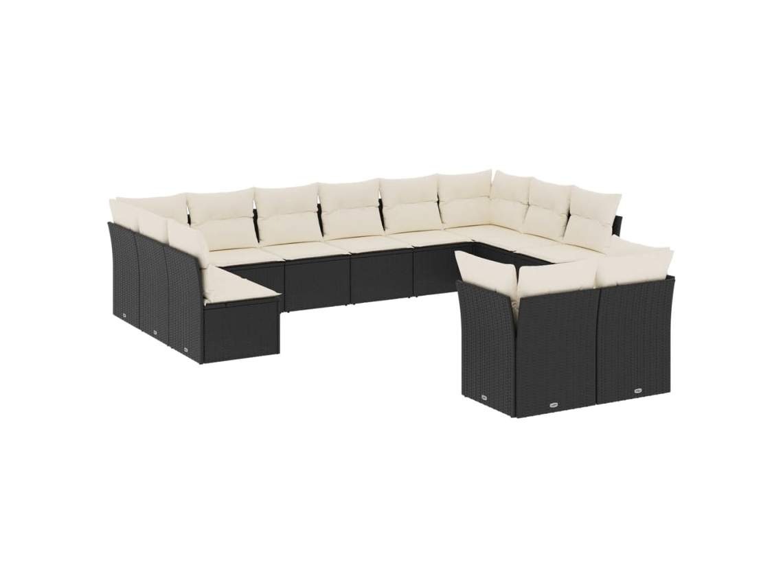 Conjunto de 12 Sofás de Jardim com Almofadas Vime Pe Preto MAISON EXCLUSIVE