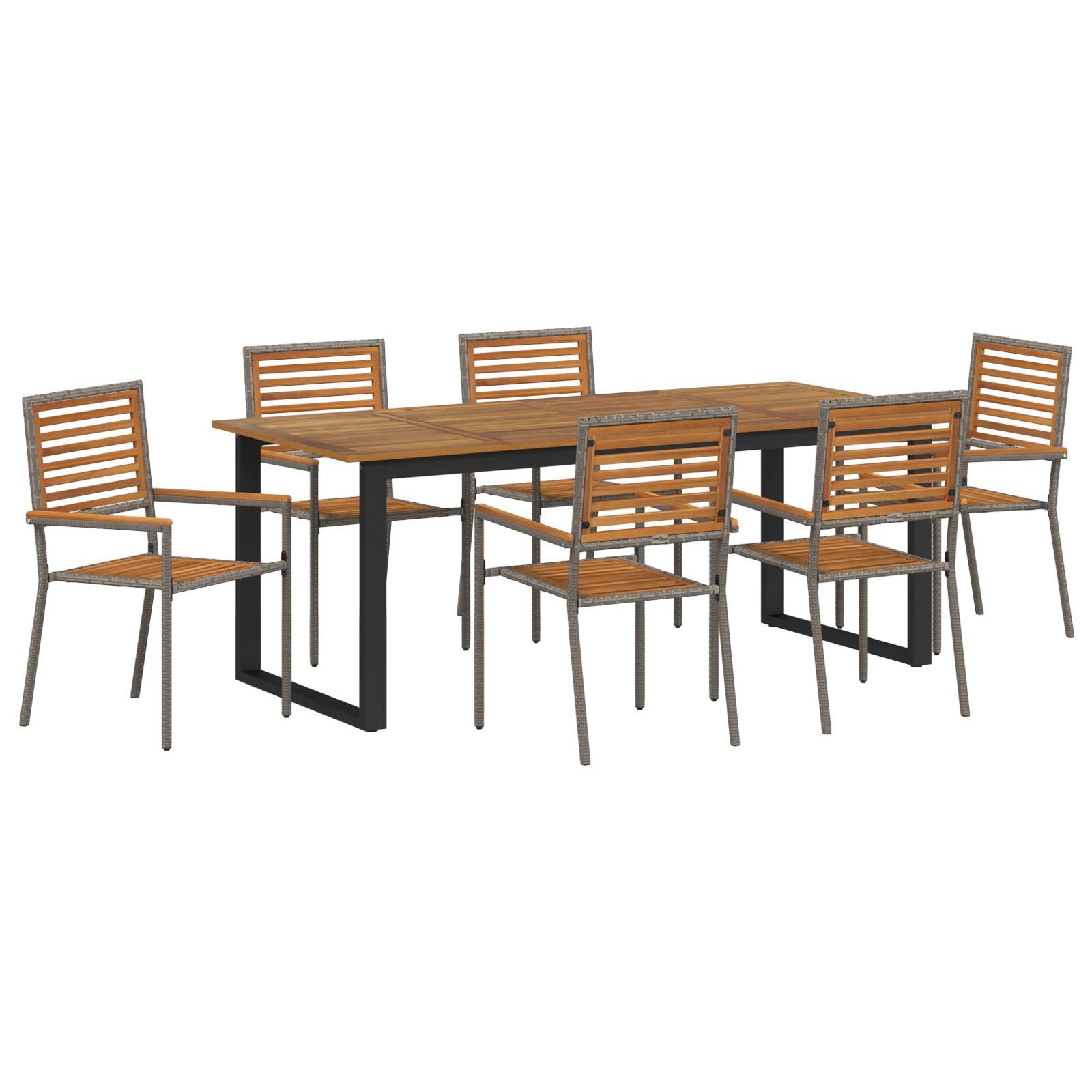 Conjunto 7 Móveis De Jardim Vidaxl Cinzento Madeira De Acácia Maciça (200 X 90 X 75 Cm)