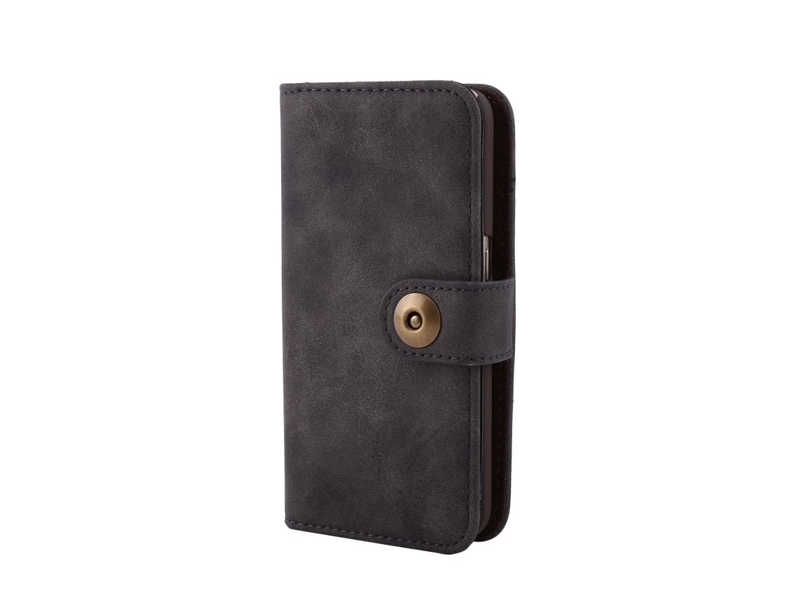 Capa carteira de couro EOOCOO para Samsung S7, preta e cinza