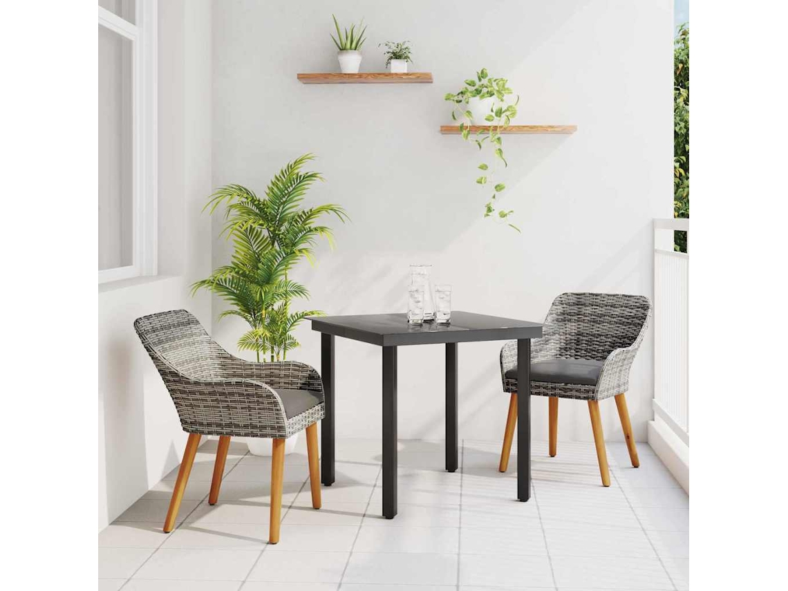 Vidaxl Conjunto De Jantar Para Jardim 3 Pcs Cinzeto Vime Pe
