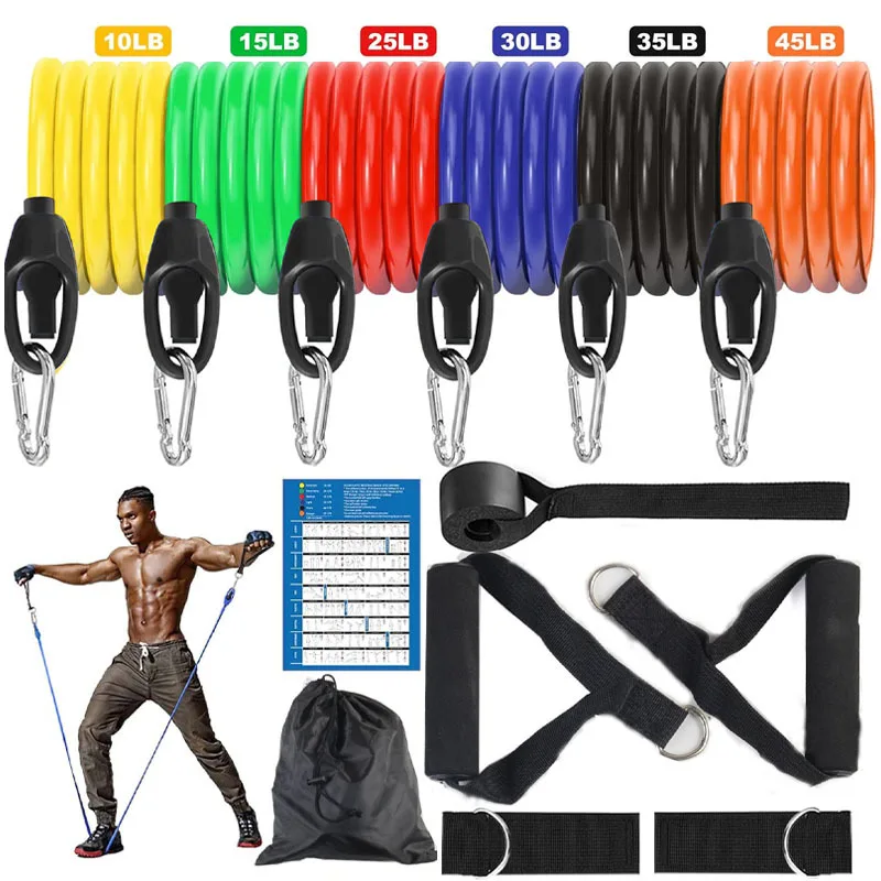 Conjunto De Faixas De Resistência (160 Lb) Com Ancoragem Para Porta, Tiras Para Pernas E Tornozelos