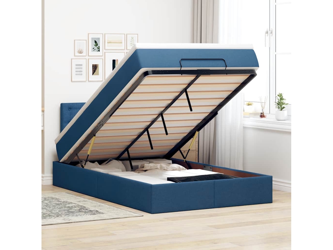 Vidaxl Cama Otomana Com Colchão Leds 120x190cm Tecido Azul