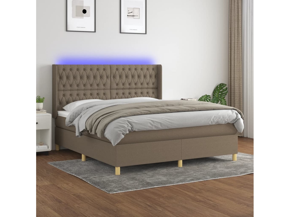 Vidaxl Cama Box Spring Colchão/led 180x200cm Tecido Cinza-acastanhado