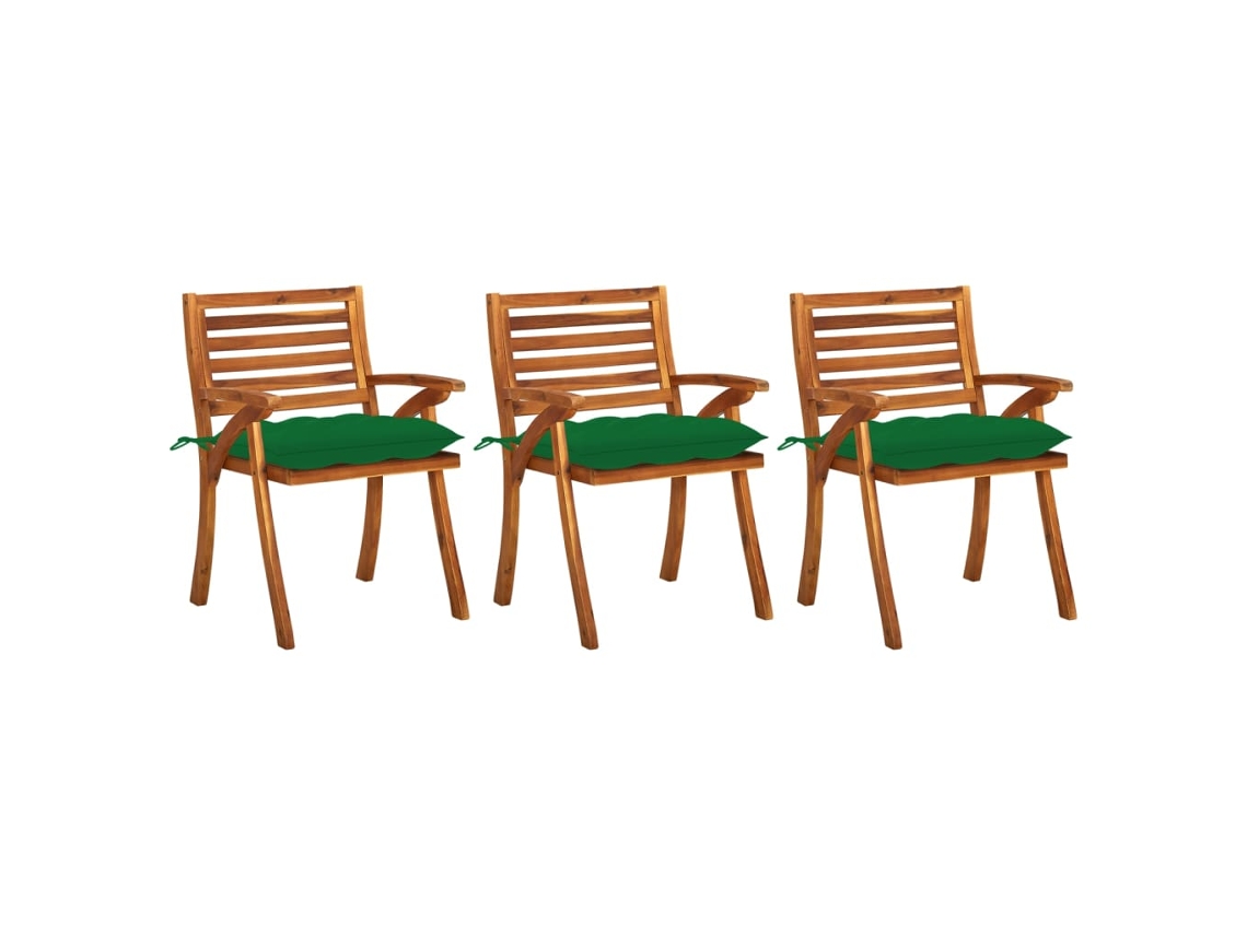 Vidaxl Cadeiras De Jantar Jardim C/ Almofadões 3 Pcs Madeira Acácia