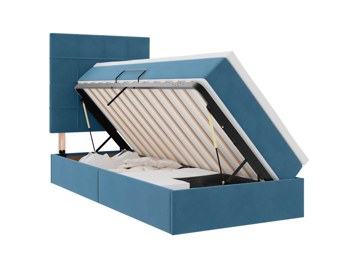 SYFAX™ Cama de Armazenamento Led com Colchão Azul Escuro 100 X 200 Cm