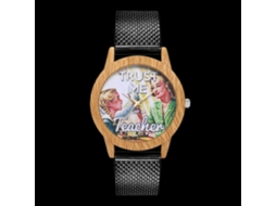 Reloj De Pulsera Unisex Con Correa De Malla Dial Redondo Patrón De Figuras Cuarzo Negro