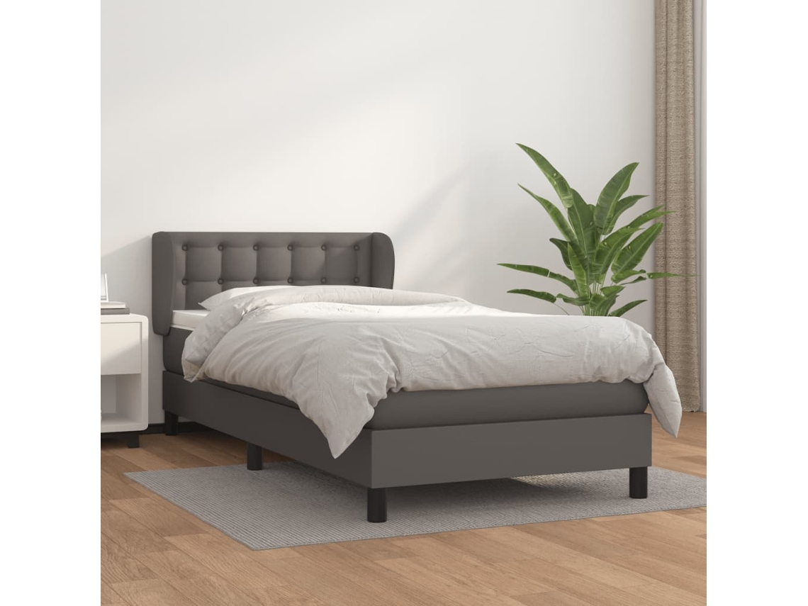 Cama De Solteiro | Cama De Adulto | Cama Com Molas/colchão 80x200 Cm Couro Artificial Cinza Wsd686239