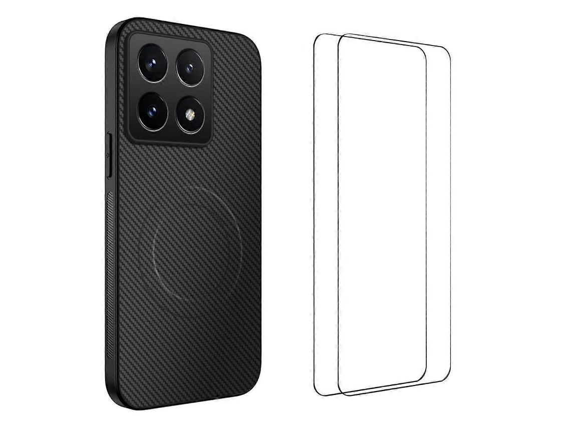 Capa Magnética Wanlonfeng Tq1 Series Com Textura De Fibra De Carbono E Tpu Para Xiaomi 14t Com 2 Películas De Tela Pretas