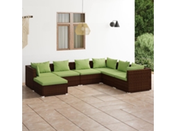 Vidaxl 7 Pcs Conjunto Lounge Jardim C/ Almofadões Vime Pe Castanho