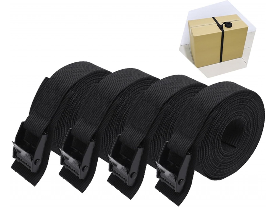 Conjunto De 4 Cintas Liberação Rápida Pretas 25 Mm X 1 Metro Para Fixação Segura Cargas Com Fivelas Engate Rápido, Resistentes E Ajustáveis
