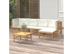 6 Pcs Conjunto Lounge De Jardim Bambu C/ Almofadões Branco Nata Dkd Home Decor