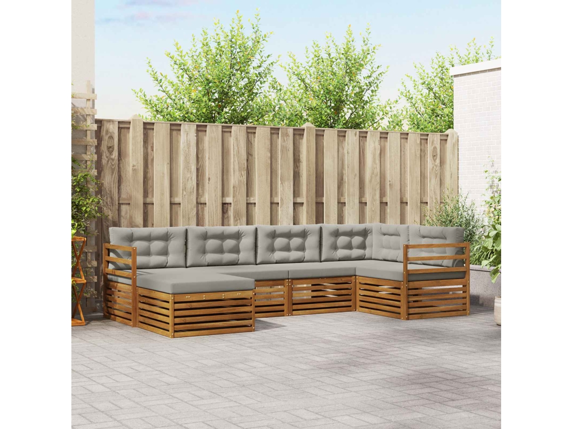 Vidaxl Conjunto De Sofás Para Exterior 6 Pcs Cinza Natural E Claro