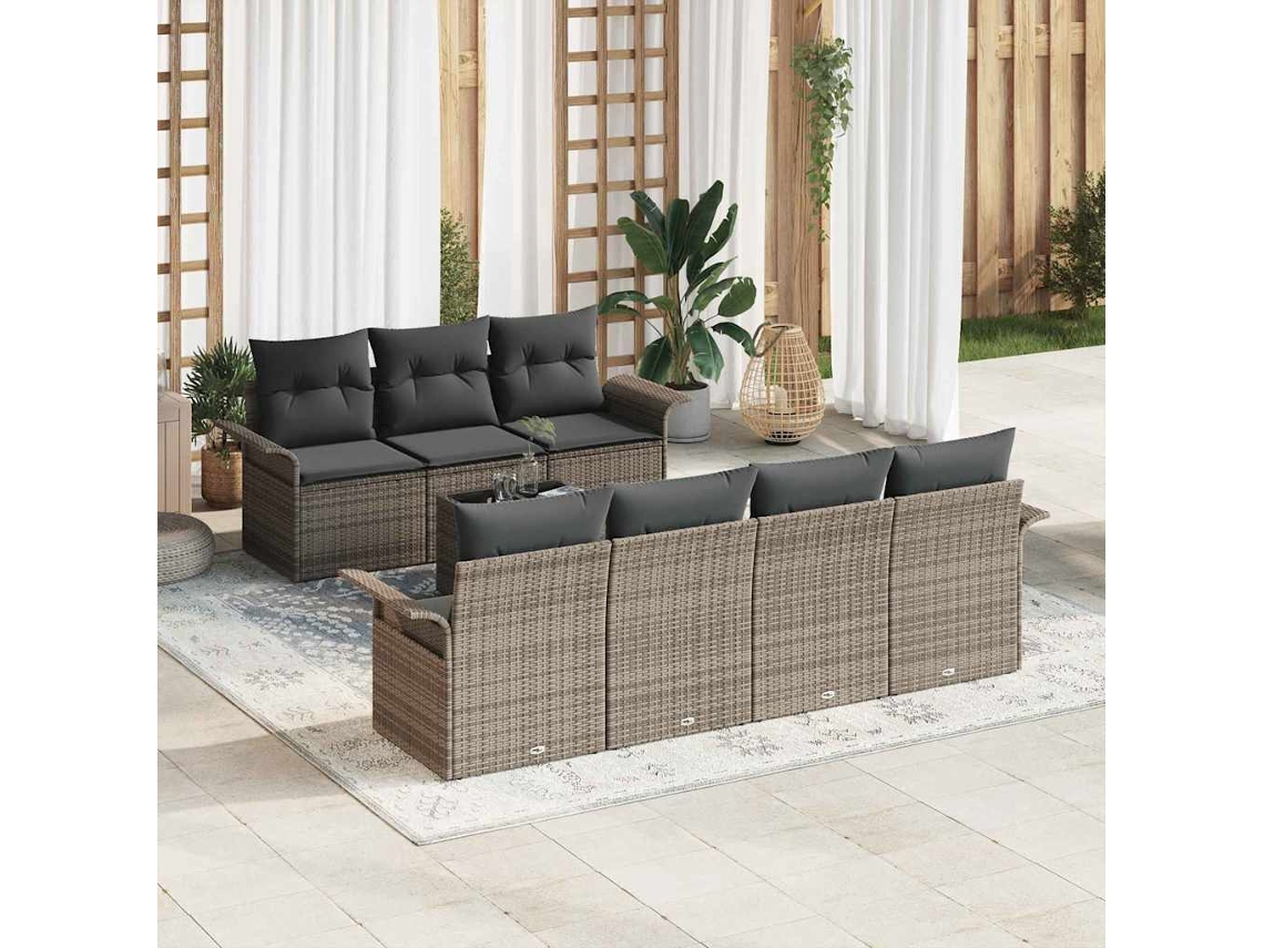 Vidaxl Conjunto de Sofá de Jardim com Almofada 8 Pcs Cinzeto Vime Pe