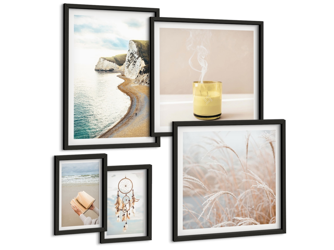 Composição De Quadros Na Parede Pássaros Voando No Céu Moldura Preta Quadros Para A Sala De Estar Espelharte (conjunto De 5 Imagens)