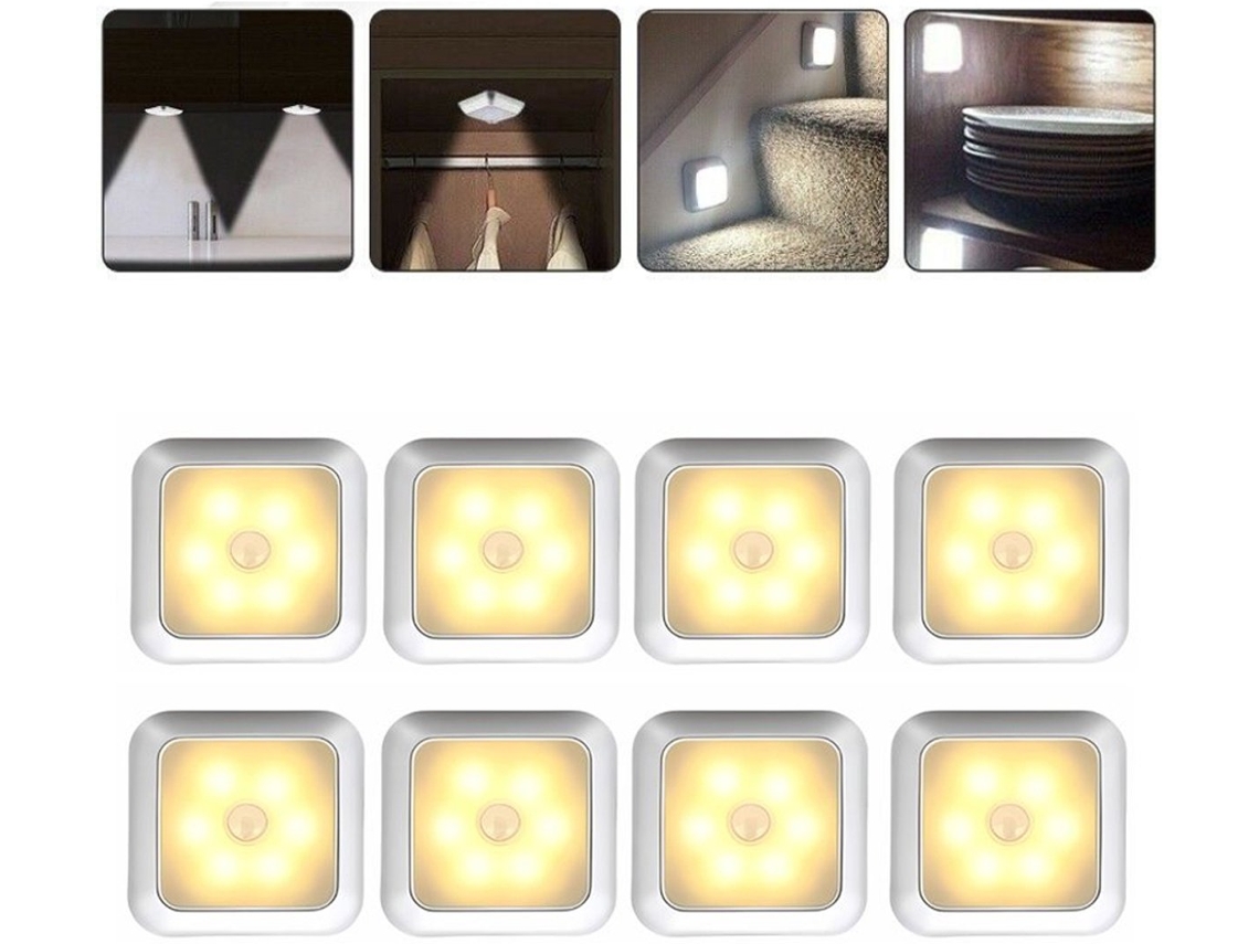 Luz Noturna Led Com Sensor De Movimento, 8 Leds Brancos Quentes, Lâmpada Magnética Sem Fio A Bateria Para Armário, Escadas, Corredor, Banheiro