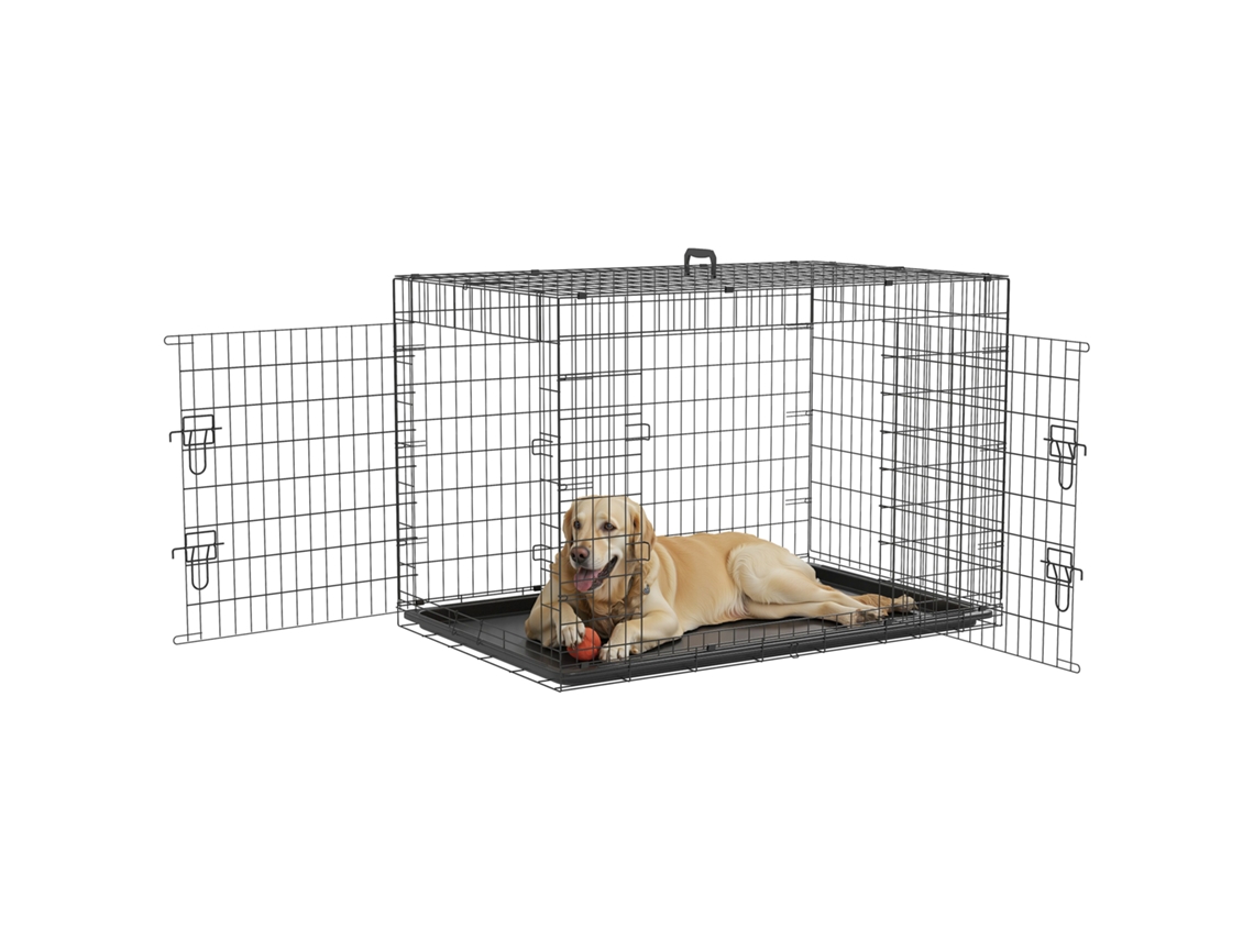 Gaiola Dobrável para Cães, 2 Portas, Bandeja Removível, Alça, 121x76,5x81 cm Preto S/MARCA