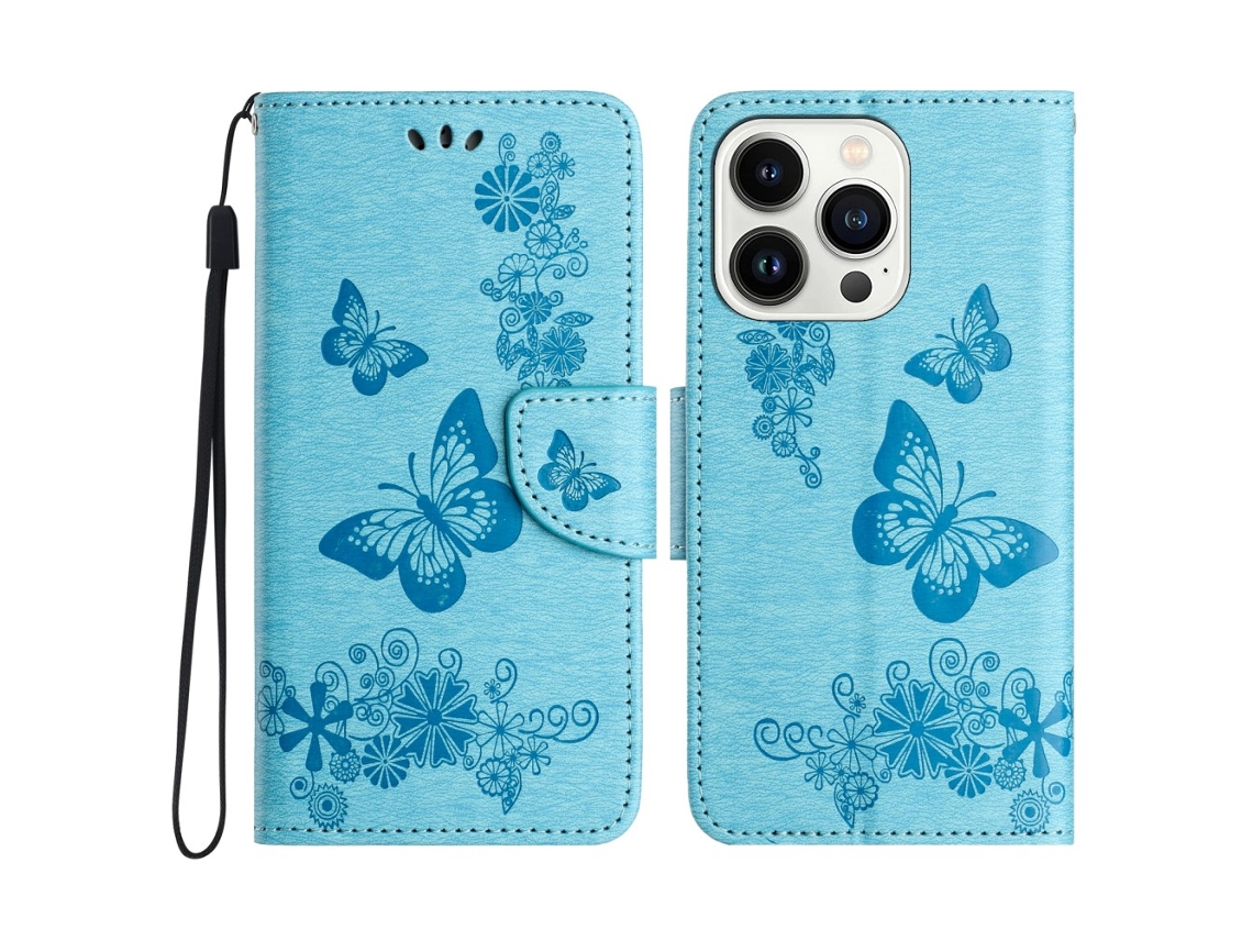 Capa Em Couro Pu, Para Apple Iphone 16 Pro Cor Azul