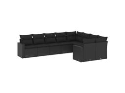 Maison Exclusive - 9 Pcs Conjunto De Sofás P/ Jardim C/ Almofadões Vime Pe Preto