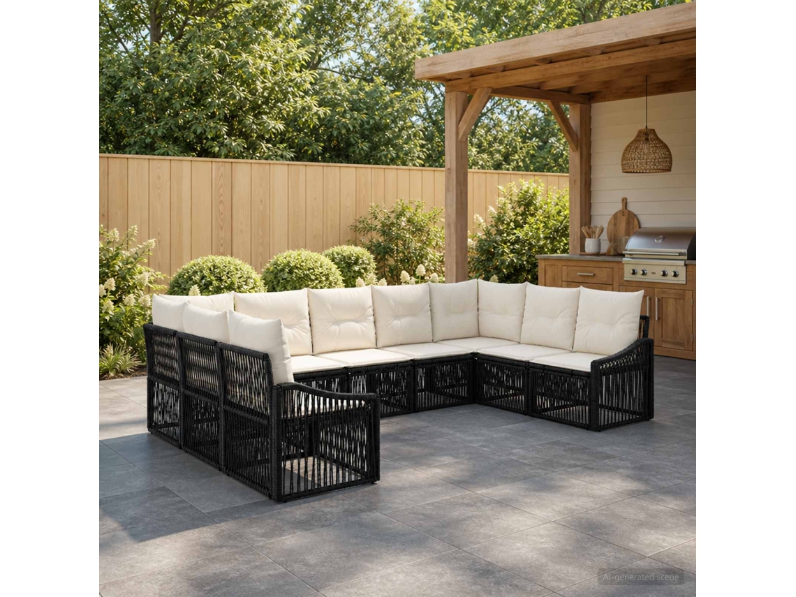 Vidaxl Conjunto De Sofá De Jardim 9 Unid. Preto Vime Pe