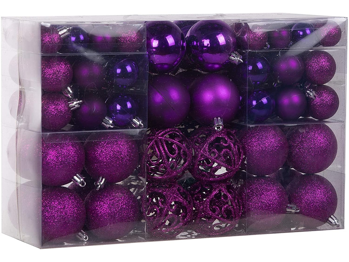 Estilo de Vida e Mais 100 Peças de Bolas de Natal Roxas Decorações para Árvores de Natal Bolas de Árvore de Natal 100 Pingente de Gancho de Purpur