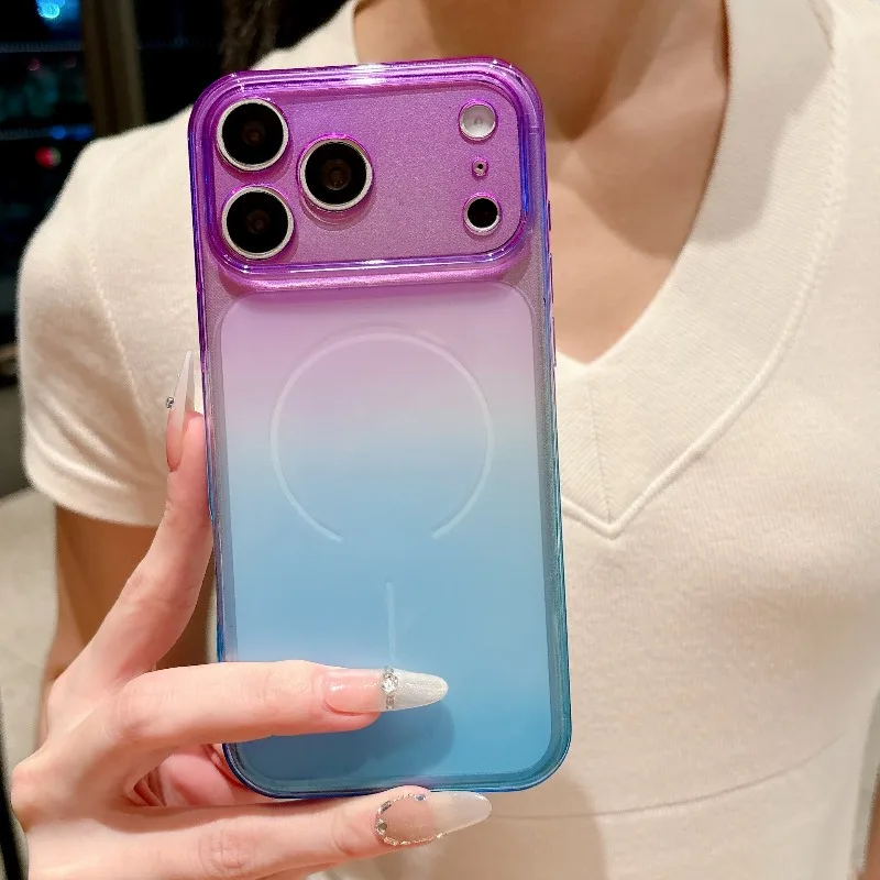 Capa Fosca Para Iphone 15 (roxa E Azul), Resistente A Impactos E Impressões Digitais.