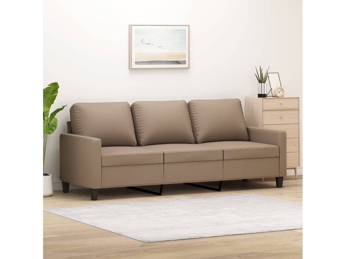 Vidaxl Sofá De 3 Lugares 180 Cm Couro Artificial Cor Cappuccino
