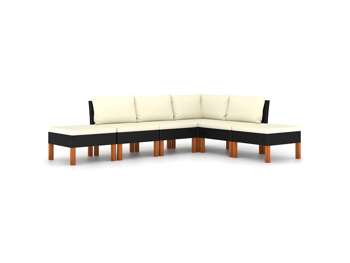 Maison Exclusive - 6 Pcs Conjunto Lounge De Jardim C/ Almofadões Vime Pe Preto