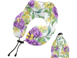 Travesseiro de Viagem Kutsu Purple Peony em Espuma Viscoelástica com Conforto Leve Suporte Viagens Carro