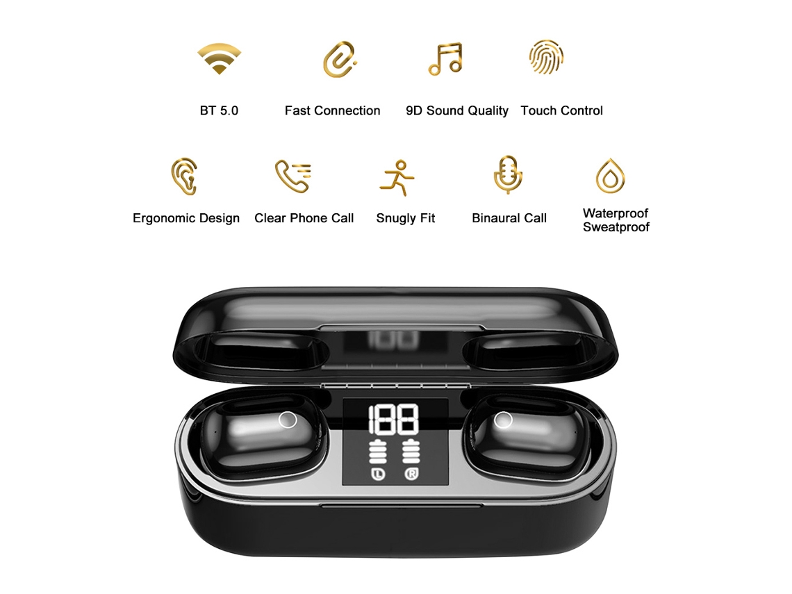 Aetheria fones de Ouvido True Wireless Bluetooth 5.0 com Controle Táctil e Caja de Carga 2500mah À Prova D'água