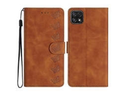 Capa Tipo Carteira De Couro Sintético Com Estampa De Borboleta E À Prova De Quedas, Compatível Com Samsung Galaxy A22 5g (versão Ue)