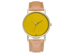 Relógio de pulso Fashions Quartz com pulseira de couro para mulheres e homens (bege)