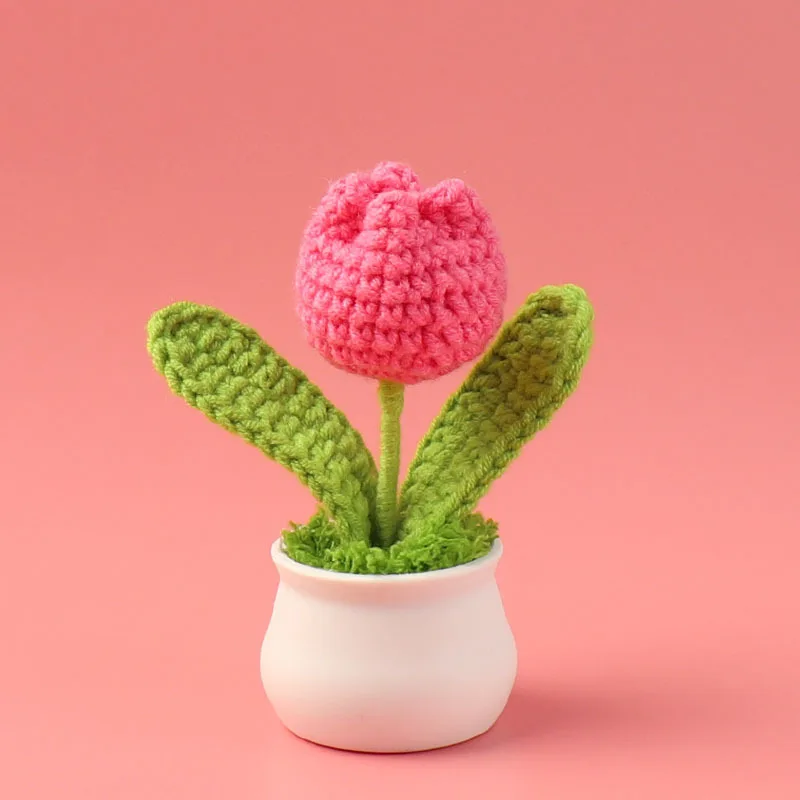 Vaso De Tulipa De Crochê, Flor Artificial Feita À Mão, Decoração Criativa De Flor Tricotada.