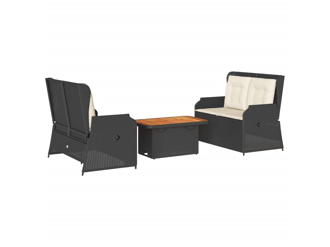 Conjunto de 3 peças de lounge de jardim com almofadas em Vime Preto MAISON EXCLUSIVE