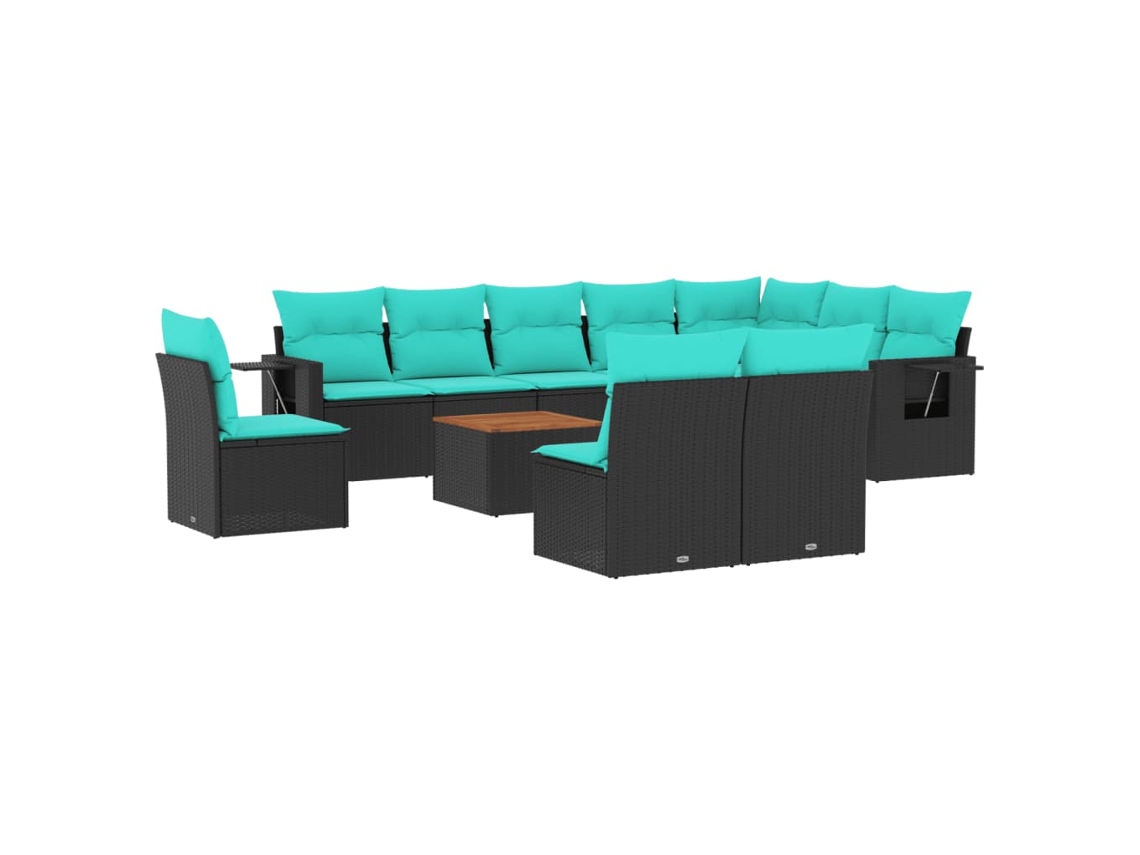 Conjunto de Sofá de Jardim, 11 Peças, Almofadas, Rattan Preto MAISON EXCLUSIVE