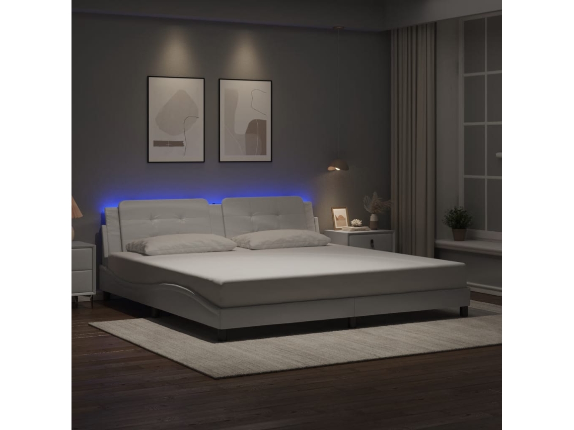 Vidaxl Estrutura De Cama Com Led Sem Colchão Zadar 200x200 Cm Branco