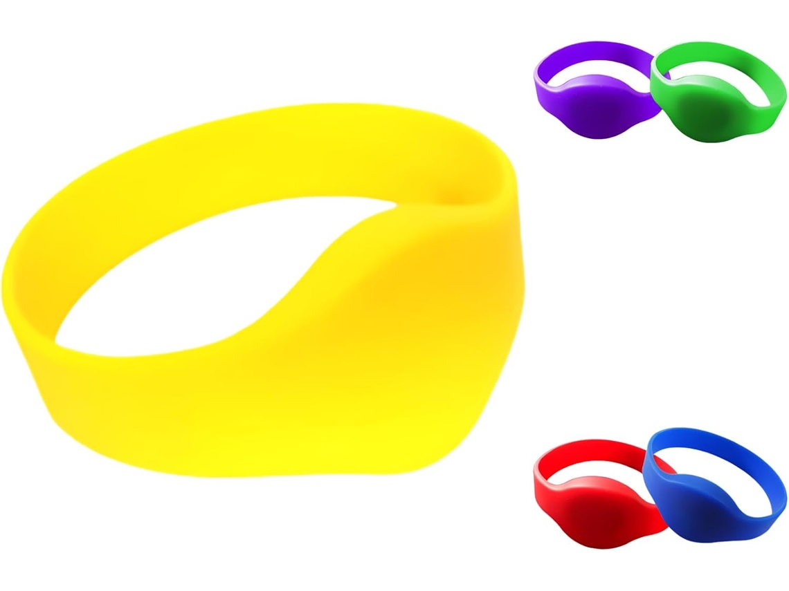 Pulseira de Identificação Juvenil, 55 x 17 mm, 2, 2 x 0, 7 polos, Amarela, Com Proteção RFID, Feita de Silicone Macio, Sem
