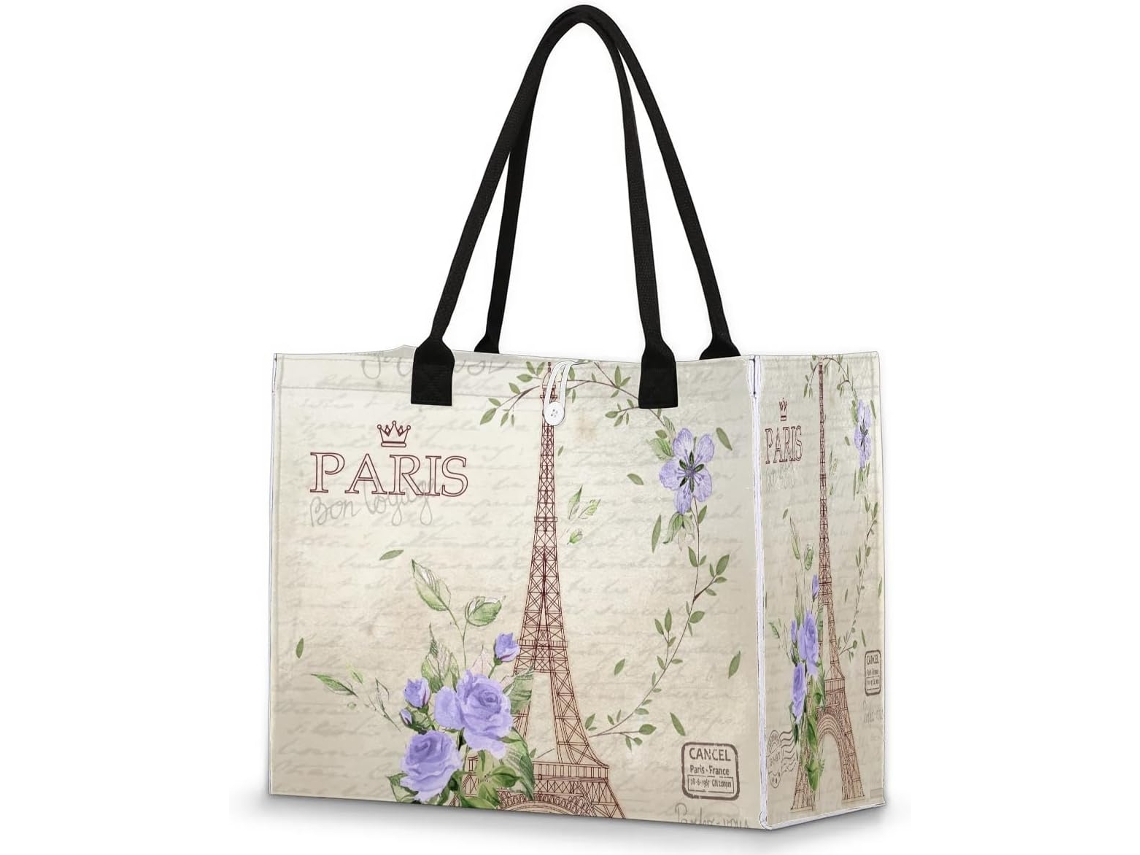 Bolsa Tropicallife Grande Vintage Torre Eiffel para Mulheres e Homens, 42 x 17 x 33 cm.