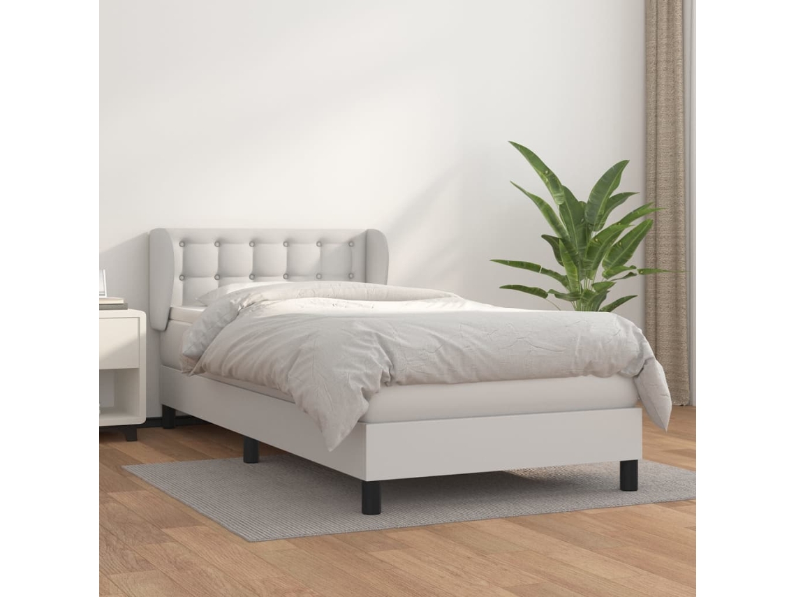 Vidaxl Cama Com Molas/colchão 100x200 Cm Couro Artificial Branco